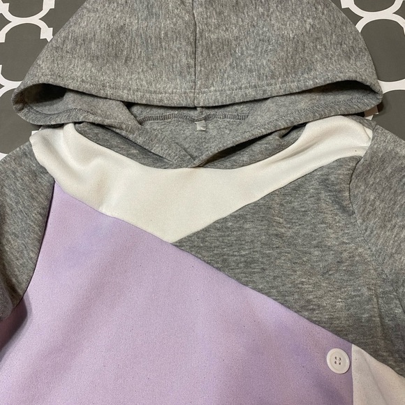 Temp color block fleece hoodie gray white lilac ladies small - Picture 3 of 6